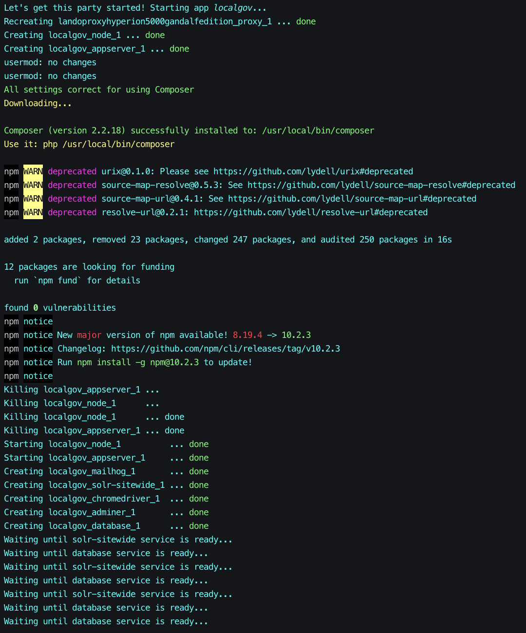  LocalGov Drupal: Lando start command output 